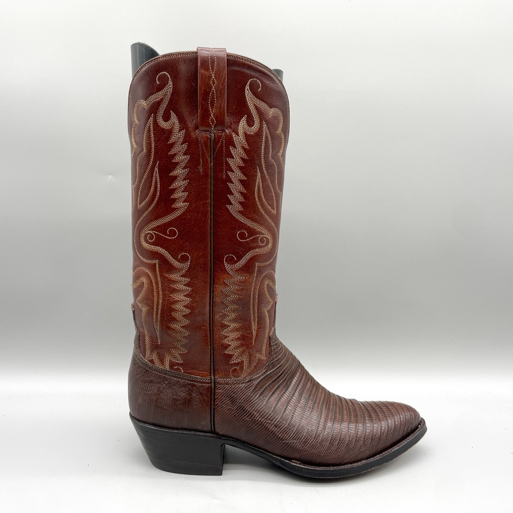 Lucchese Mens 8 D Western Cowboy Boots Brown Lizard Skin Leather Exotic Classic